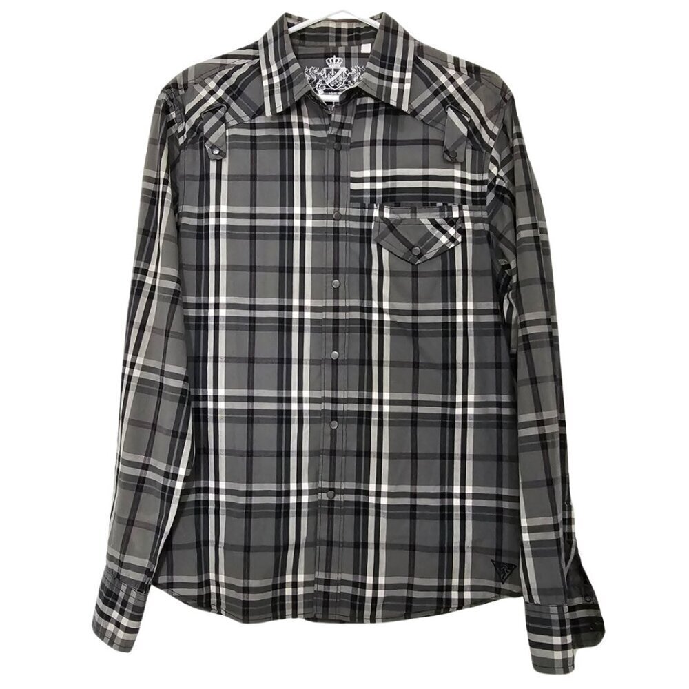 Guess Men's Plaid Long Sleeved Dress Shirt, Size L
